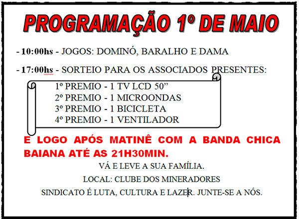 Programação 1º de maio